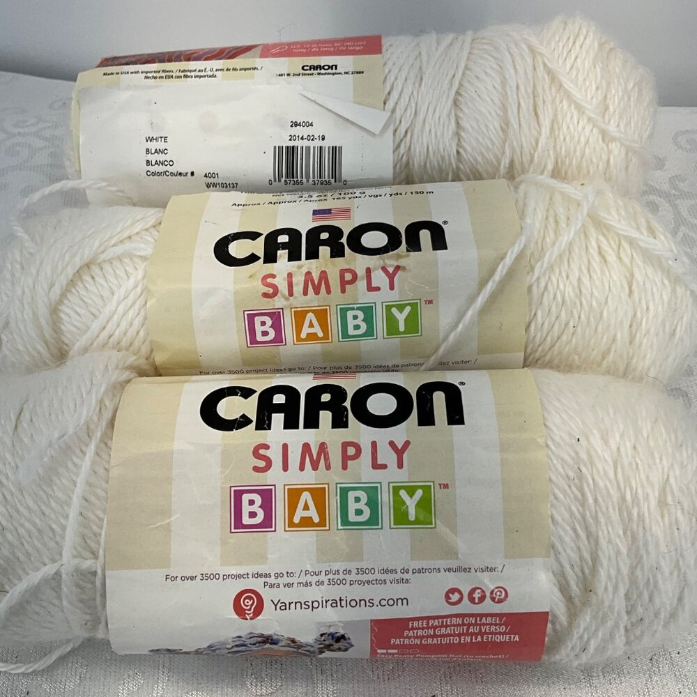 Caron Simply Baby‎ Yarn Bundle White 3.5 Oz 100% Acrylic Medium Weight